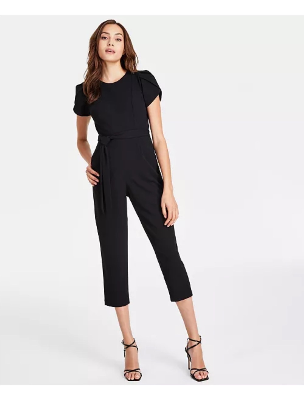 Calvin Klein Tie-Waist Tulip-Sleeve Jumpsuit